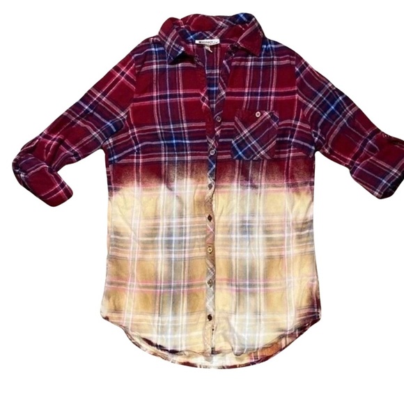 Hester and Orchard Red Plaid Flannel BLEACHED Roll Up Sleeve Size Small - Picture 1 of 6